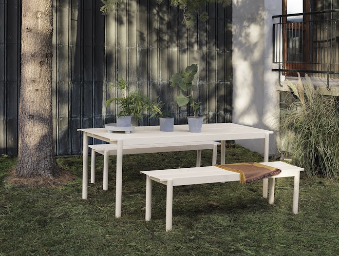 Muuto Linear Steel Outdoor Table And Bench Off White Thomas Bentzen
