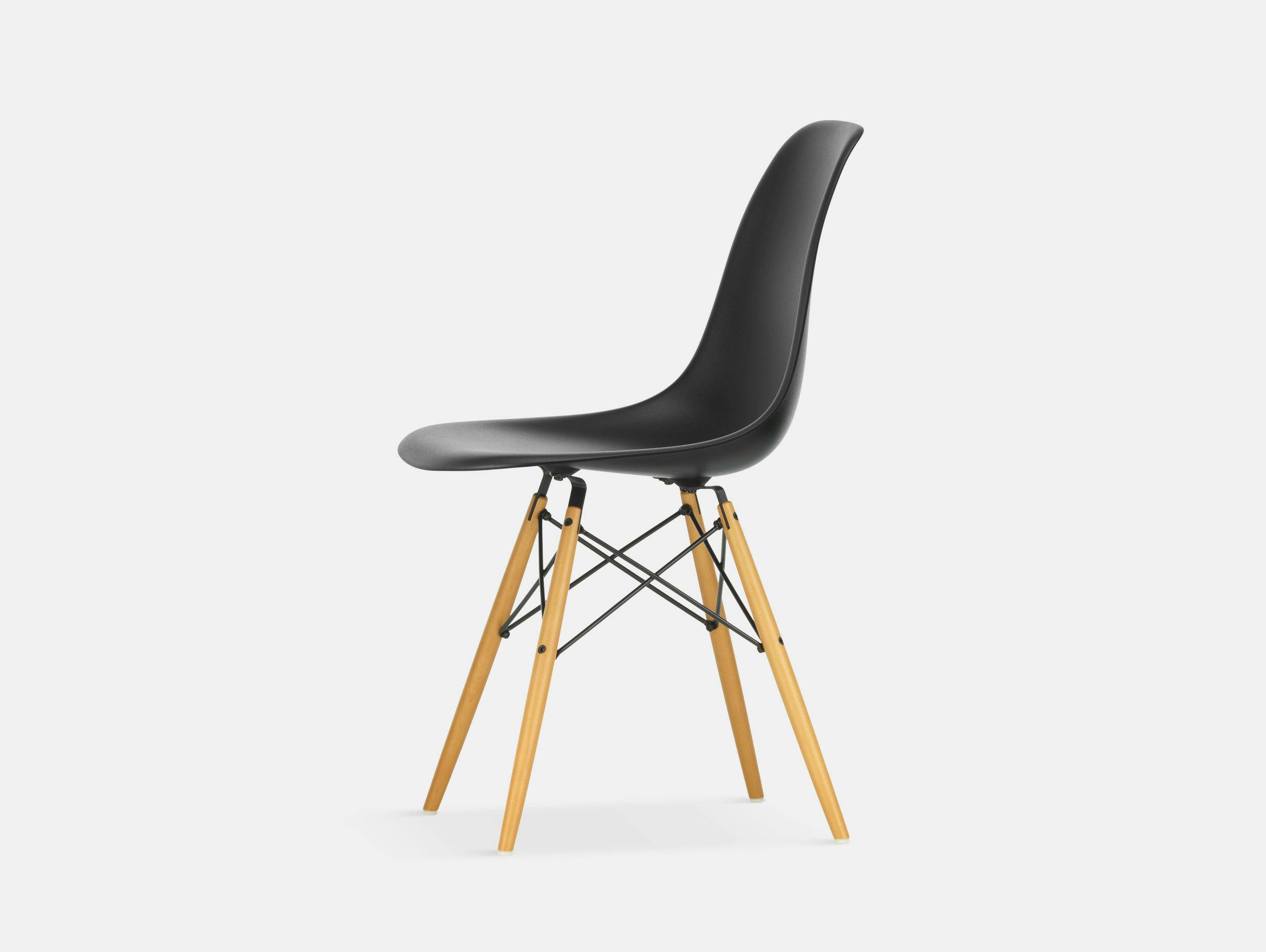 Vitra Eames DSW Plastic Side Chair deep black golden maple legs