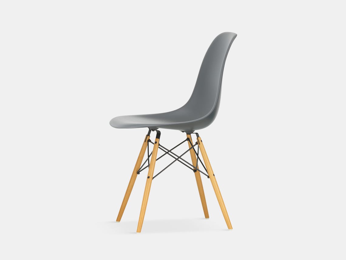 Vitra Eames DSW Plastic Side Chair granite grey golden maple legs