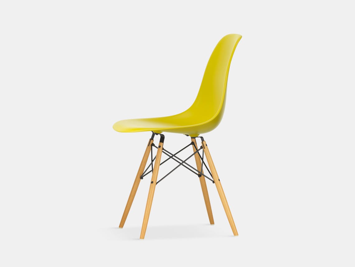 Vitra Eames DSW Plastic Side Chair mustard golden maple legs