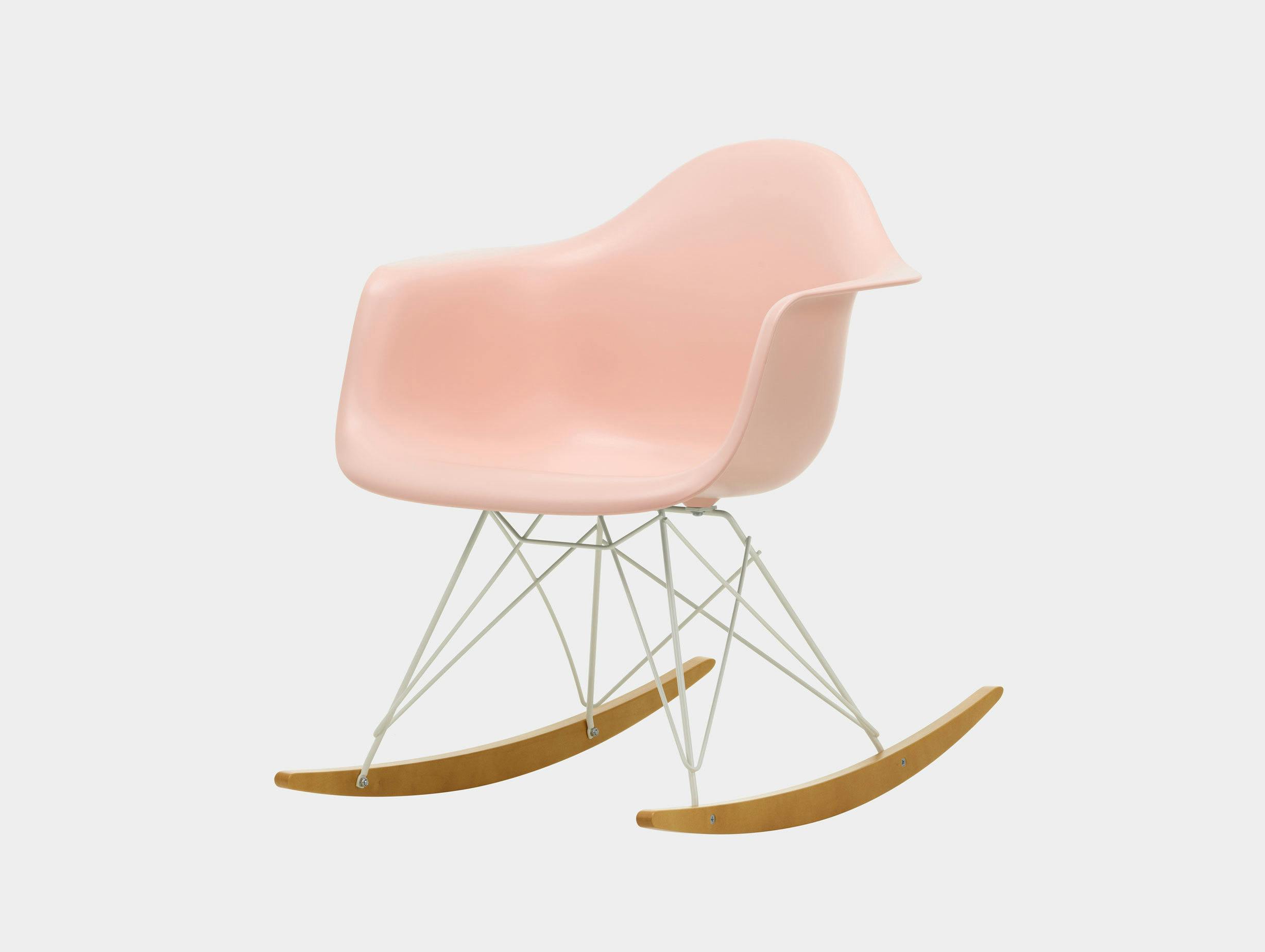 Vitra RAR Rocking Chair Deep Pale Rose seat shell White wire Golden Maple runners