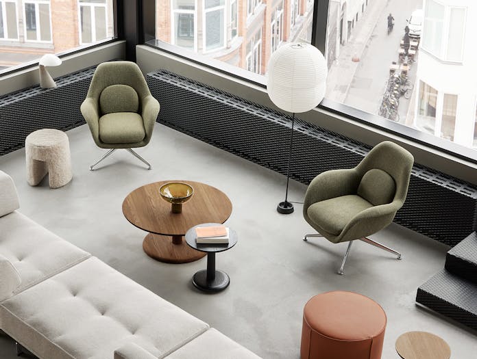 Fredericia space copenhagen swoon petite lounge chair swivel lifestyle