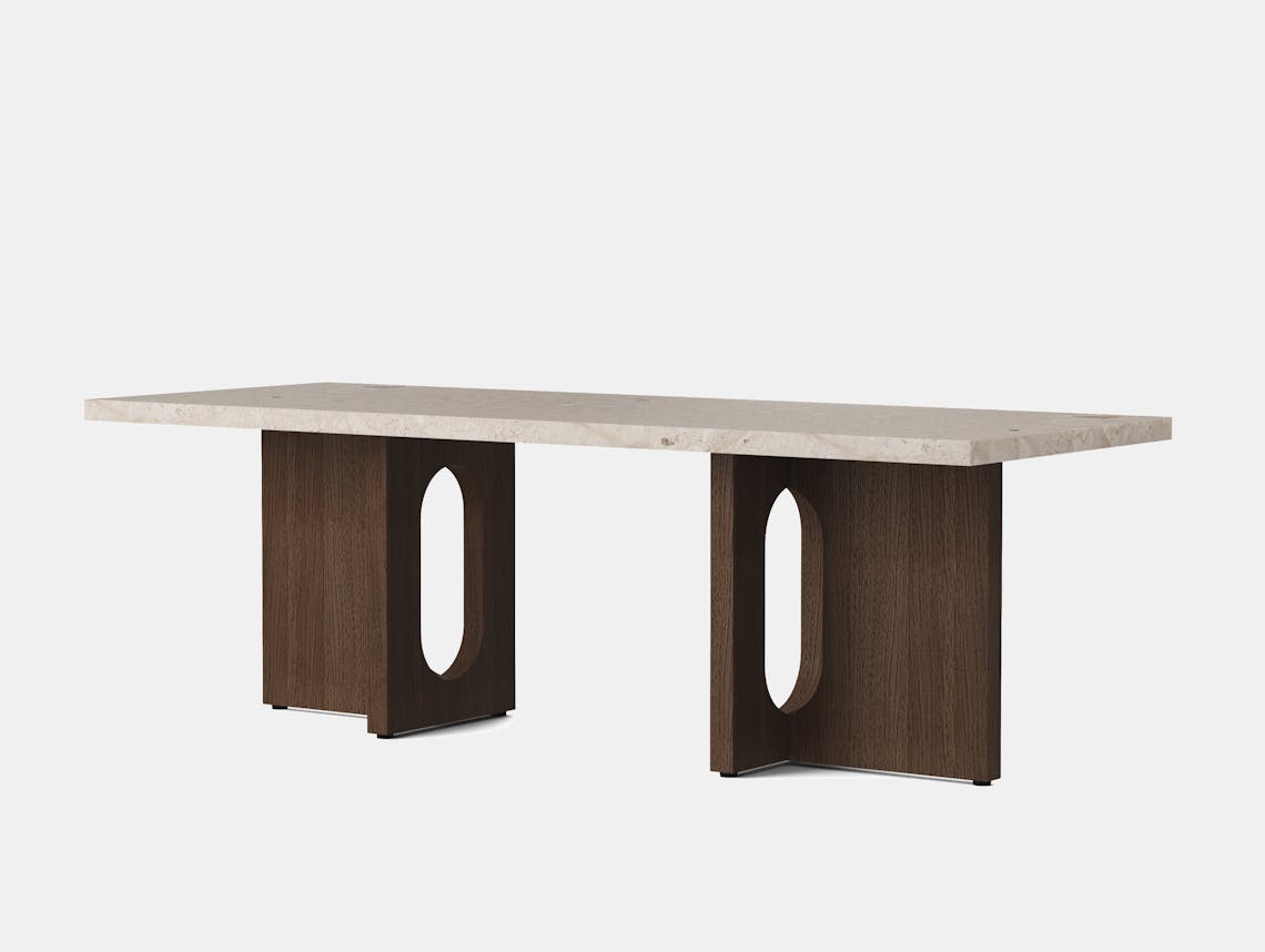 Menu androgyne lounge table dark stained oak breccia top